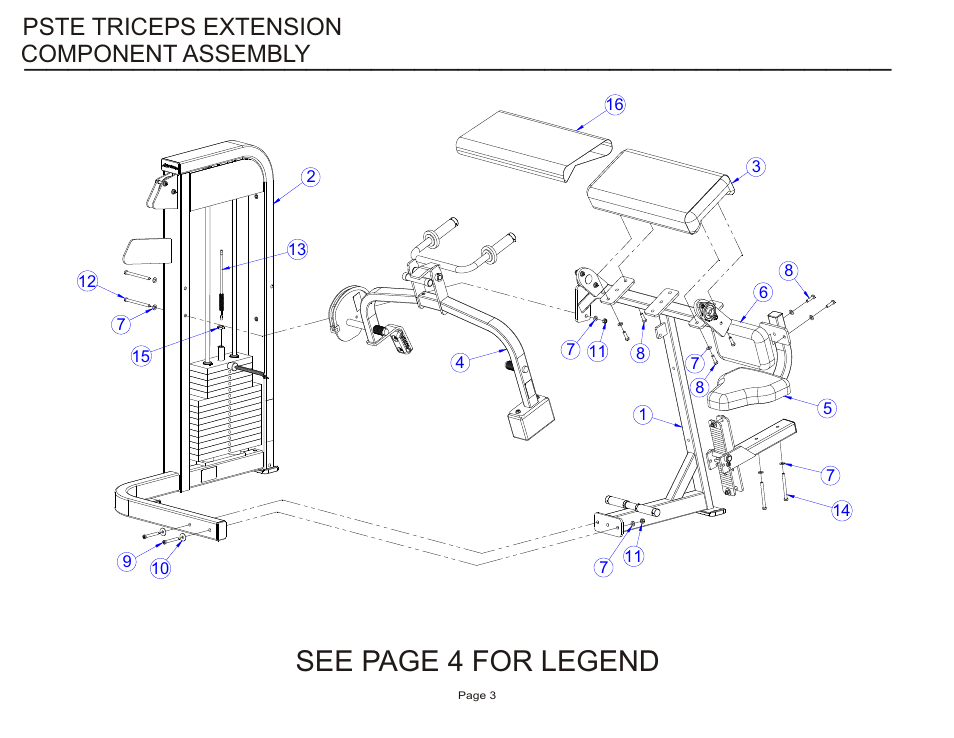 See page 4 for legend, Component assembly, Pste triceps extension | Life Fitness PSTE User Manual | Page 3 / 15