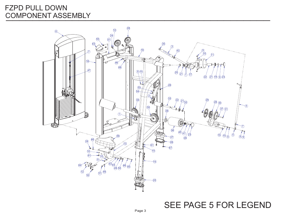 See page 5 for legend, Component assembly, Fzpd pull down | Life Fitness FZPD User Manual | Page 3 / 17