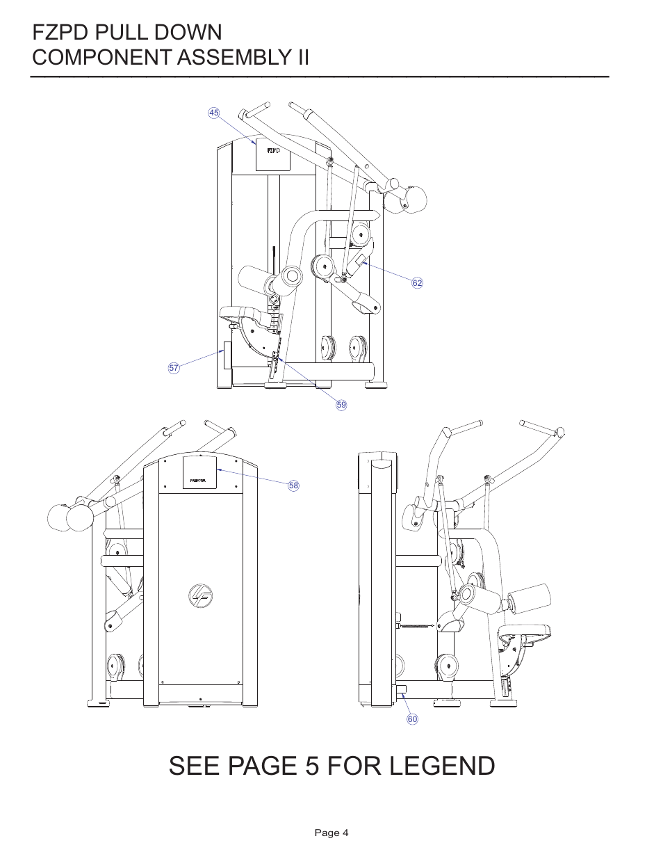 See page 5 for legend, Component assembly ii, Fzpd pull down | Life Fitness FZPD User Manual | Page 4 / 17