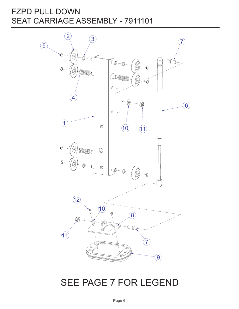 See page 7 for legend, Fzpd pull down | Life Fitness FZPD User Manual | Page 6 / 17