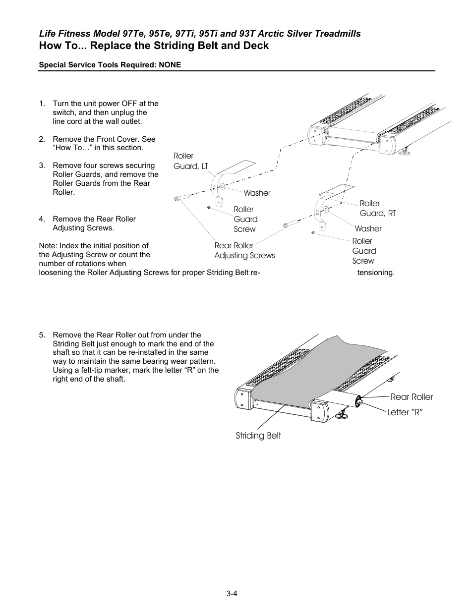 How to... replace the striding belt and deck | Life Fitness 93T User Manual | Page 119 / 190