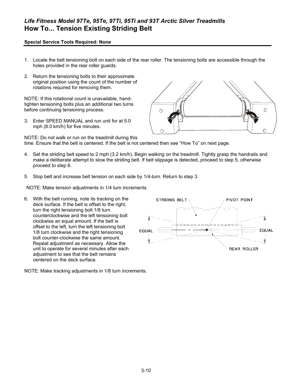 How to... tension existing striding belt | Life Fitness 93T User Manual | Page 125 / 190