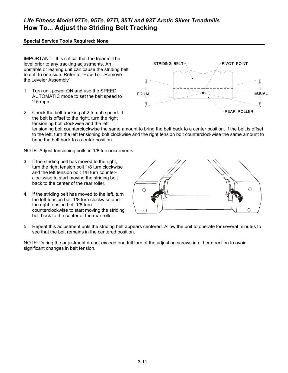 How to... adjust the striding belt tracking | Life Fitness 93T User Manual | Page 126 / 190