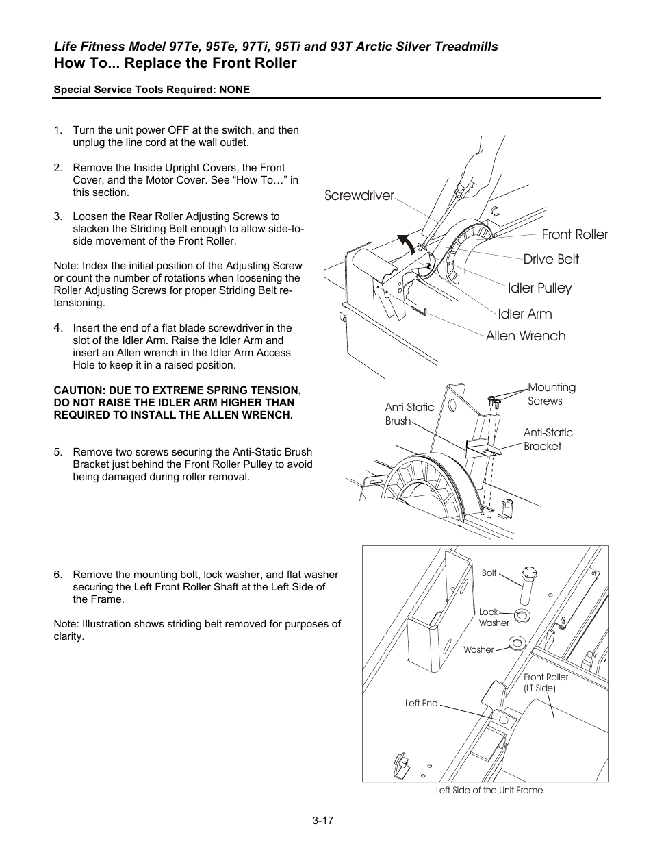 How to... replace the front roller | Life Fitness 93T User Manual | Page 132 / 190