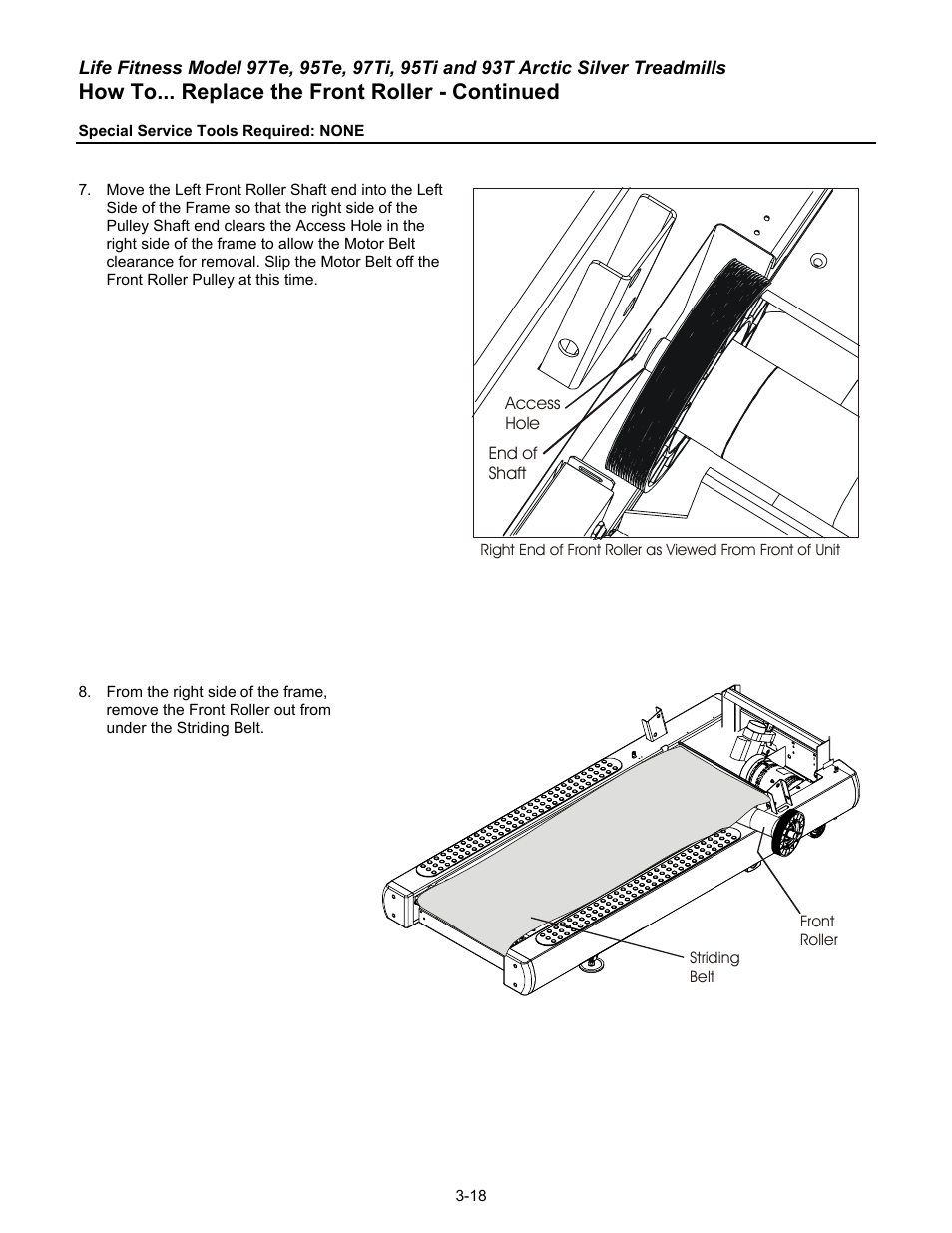 How to... replace the front roller - continued | Life Fitness 93T User Manual | Page 133 / 190