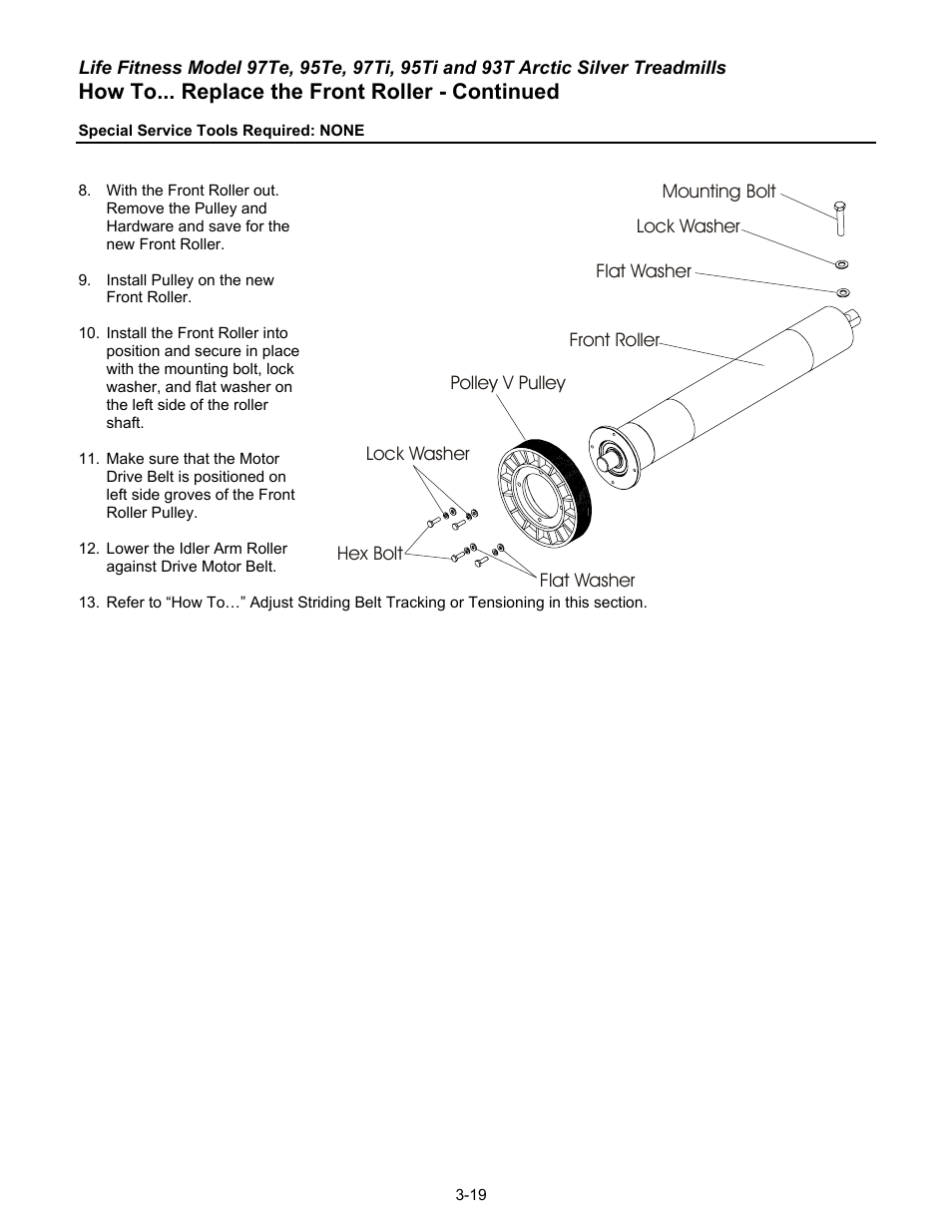 How to... replace the front roller - continued | Life Fitness 93T User Manual | Page 134 / 190