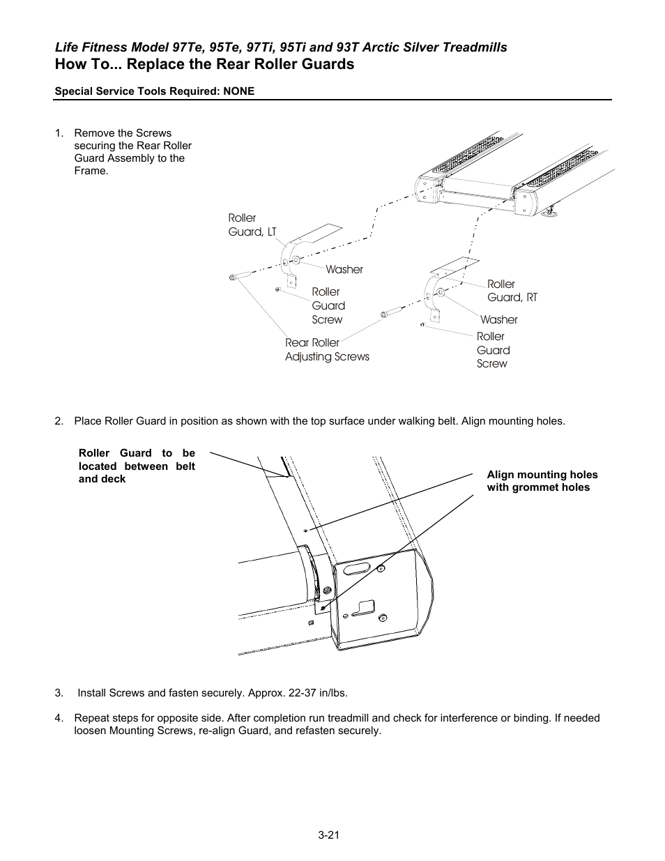 How to... replace the rear roller guards | Life Fitness 93T User Manual | Page 136 / 190