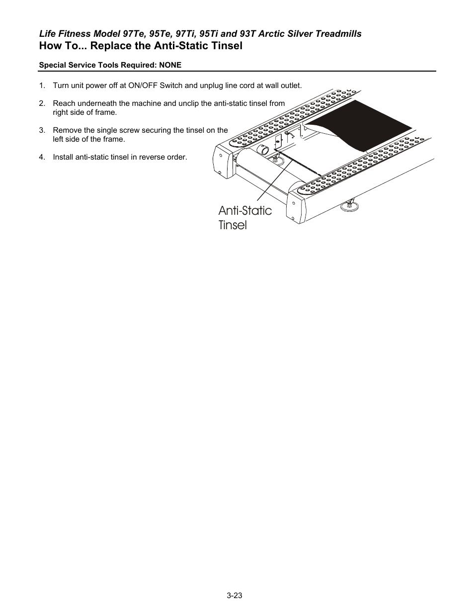 Anti-static tinsel, How to... replace the anti-static tinsel | Life Fitness 93T User Manual | Page 138 / 190