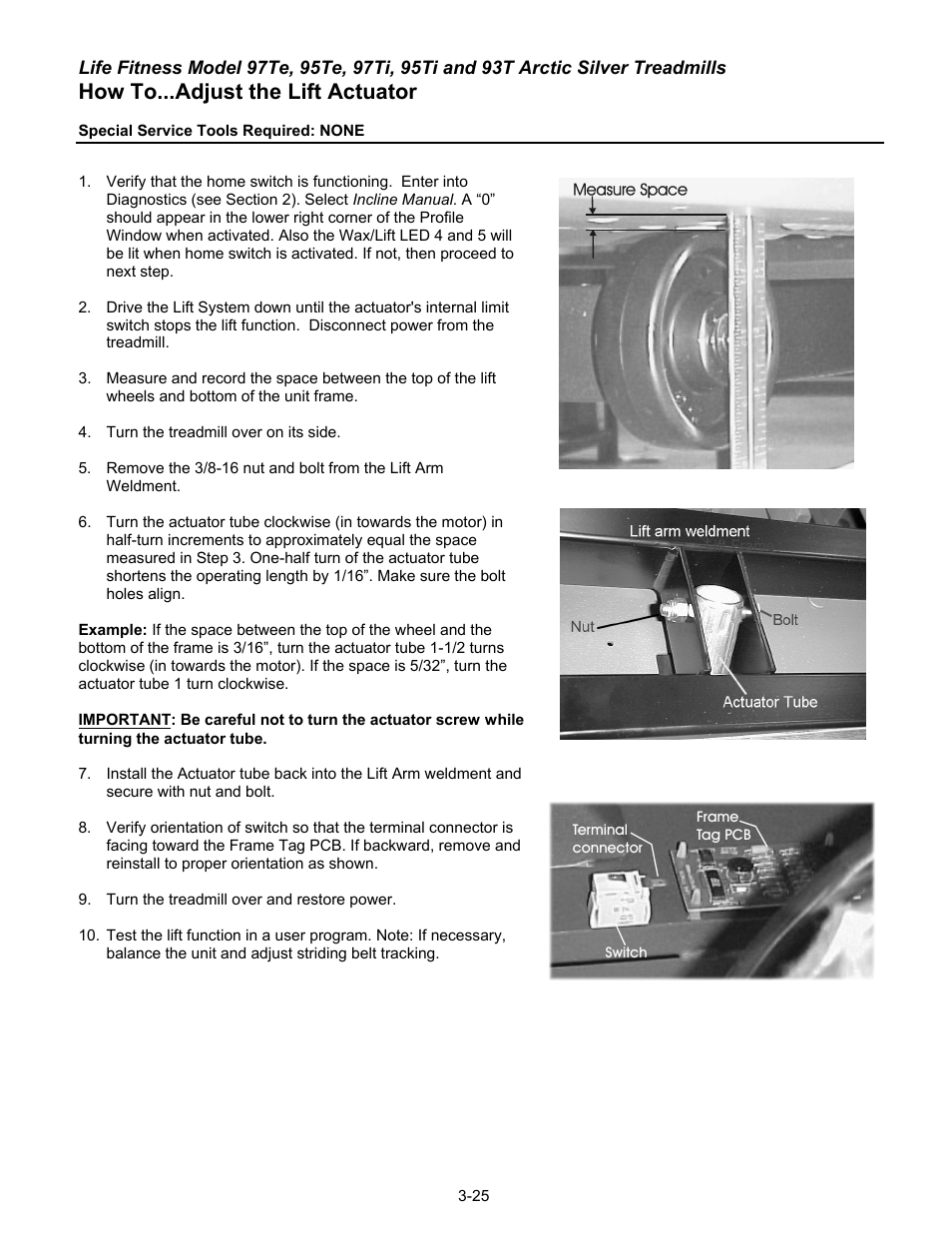 How to...adjust the lift actuator | Life Fitness 93T User Manual | Page 140 / 190