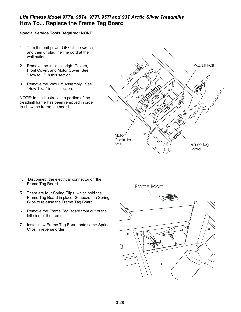 How to... replace the frame tag board | Life Fitness 93T User Manual | Page 143 / 190