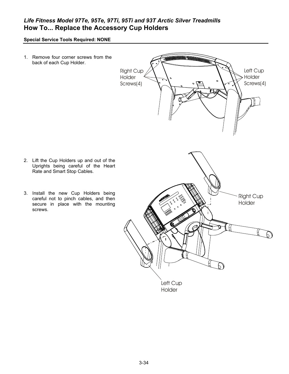 How to... replace the accessory cup holders | Life Fitness 93T User Manual | Page 149 / 190