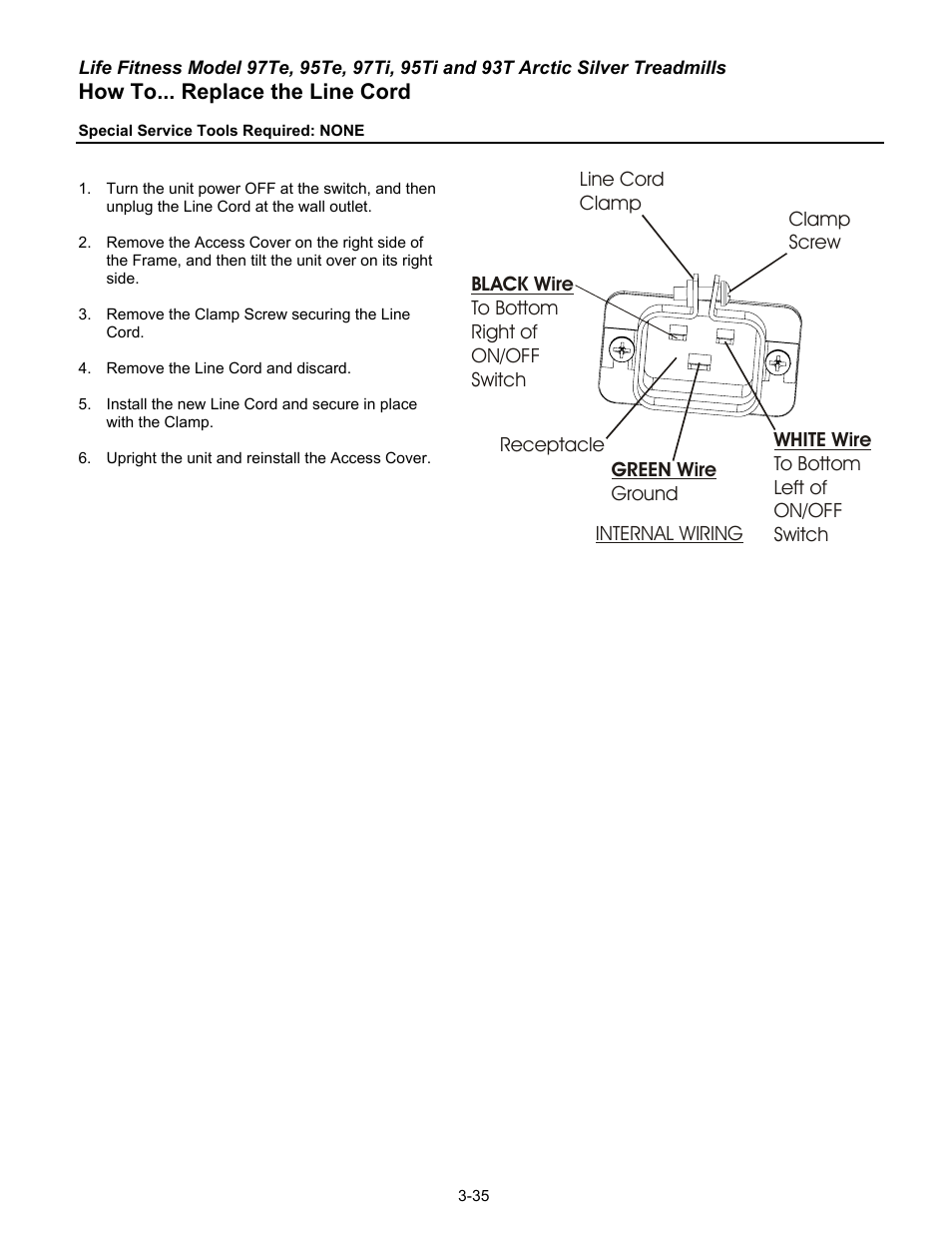 How to... replace the line cord | Life Fitness 93T User Manual | Page 150 / 190