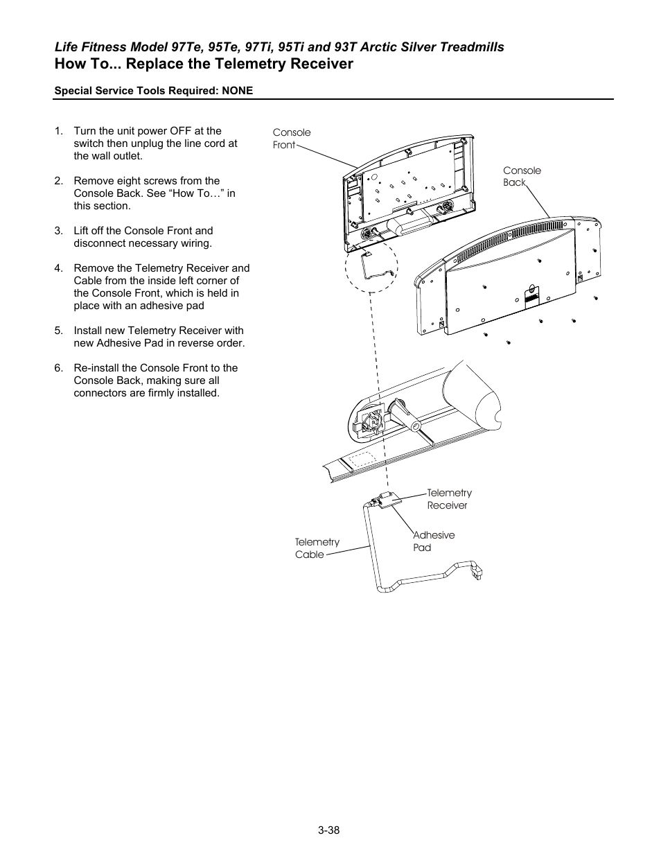 How to... replace the telemetry receiver | Life Fitness 93T User Manual | Page 153 / 190