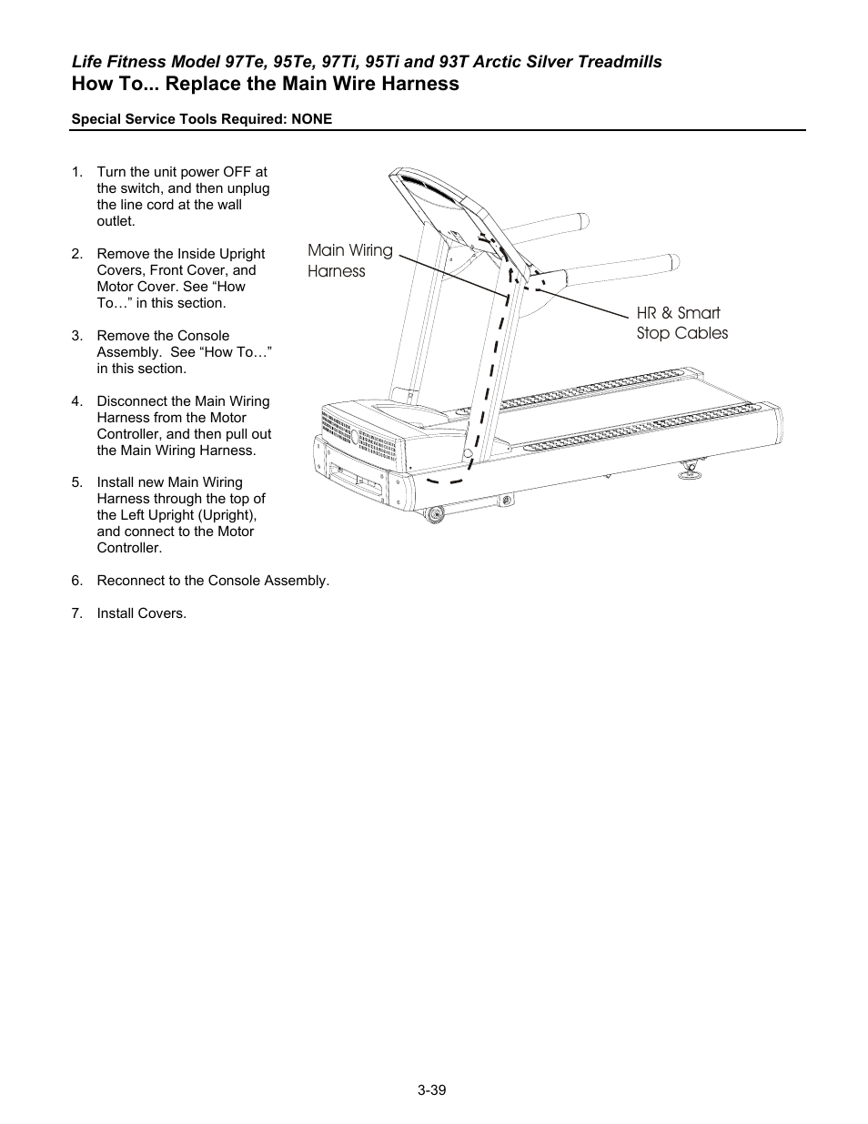 How to... replace the main wire harness | Life Fitness 93T User Manual | Page 154 / 190