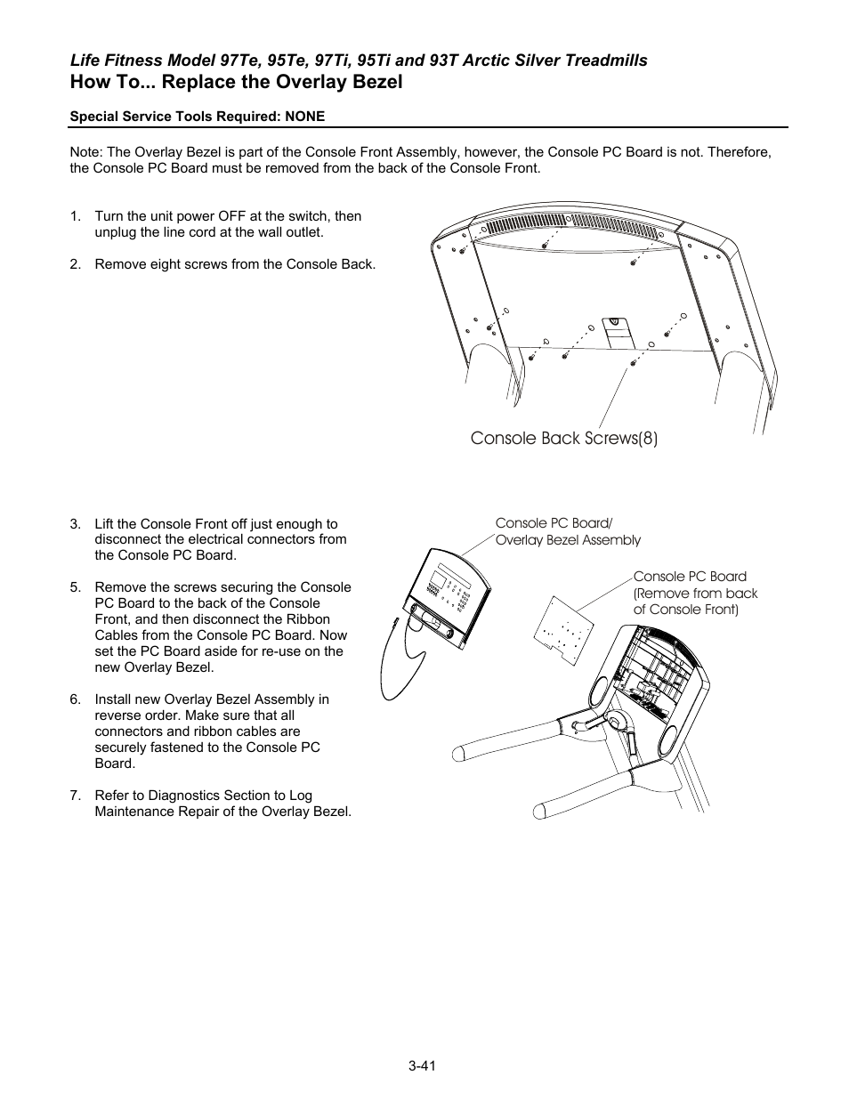 How to... replace the overlay bezel | Life Fitness 93T User Manual | Page 156 / 190