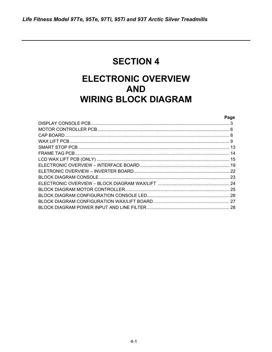 Electronic overview and wiring block diagram | Life Fitness 93T User Manual | Page 164 / 190