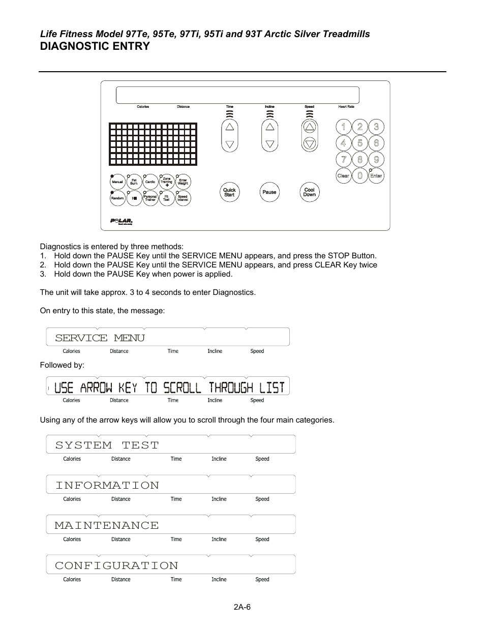 System test information maintenance configuration, Service menu | Life Fitness 93T User Manual | Page 31 / 190