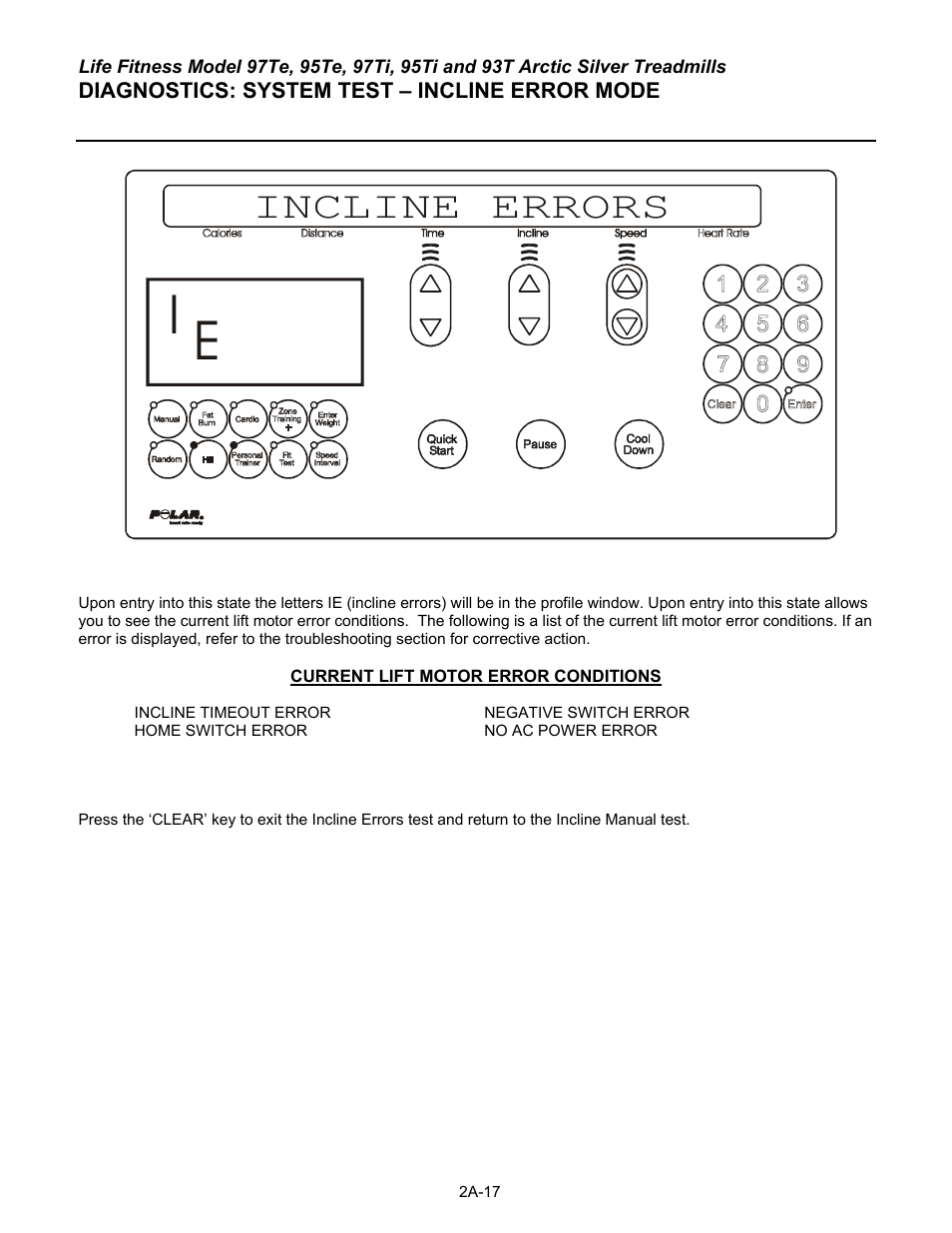 Incline errors | Life Fitness 93T User Manual | Page 42 / 190