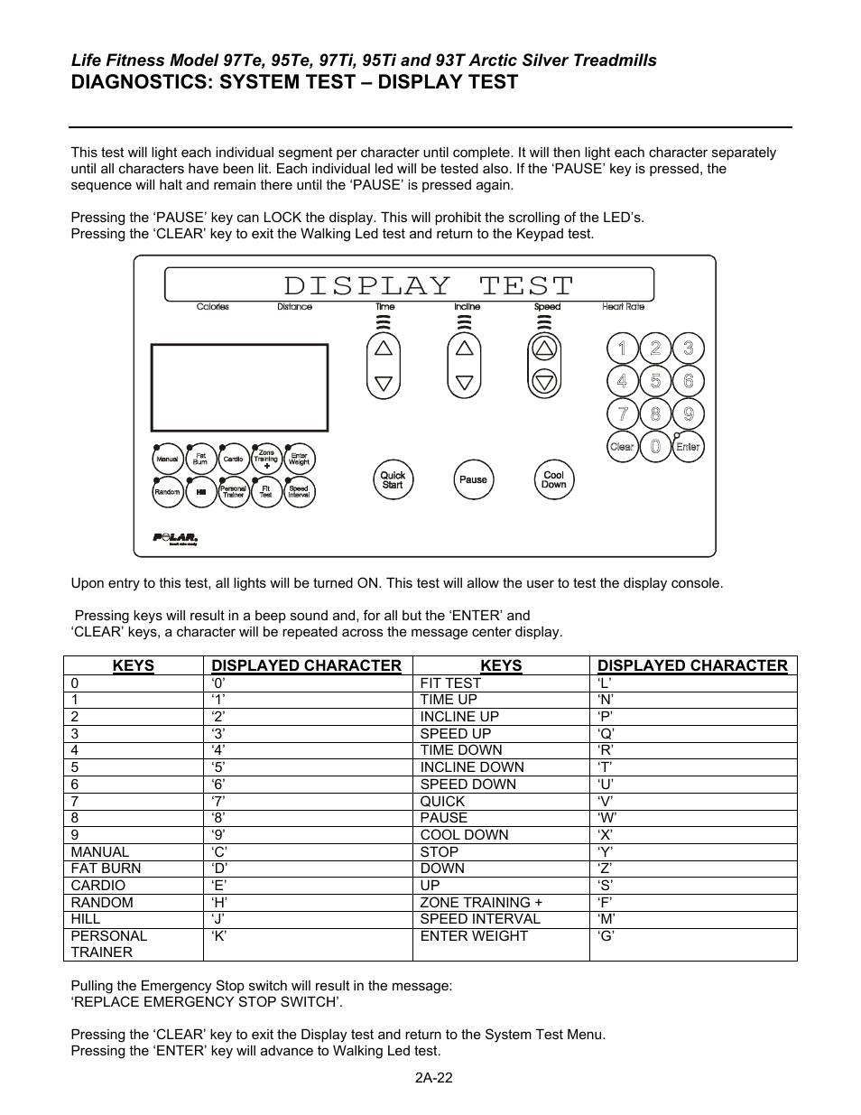 Display test, Diagnostics: system test – display test | Life Fitness 93T User Manual | Page 47 / 190