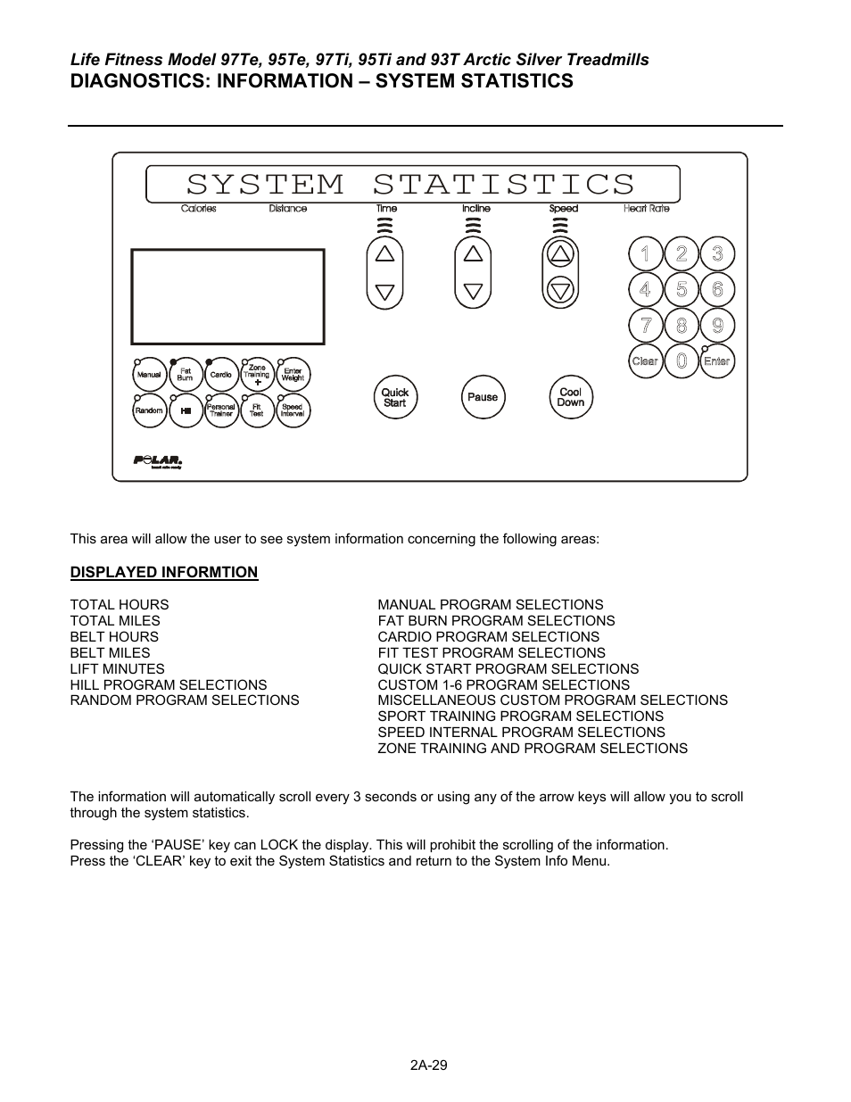 System statistics, Diagnostics: information – system statistics | Life Fitness 93T User Manual | Page 54 / 190