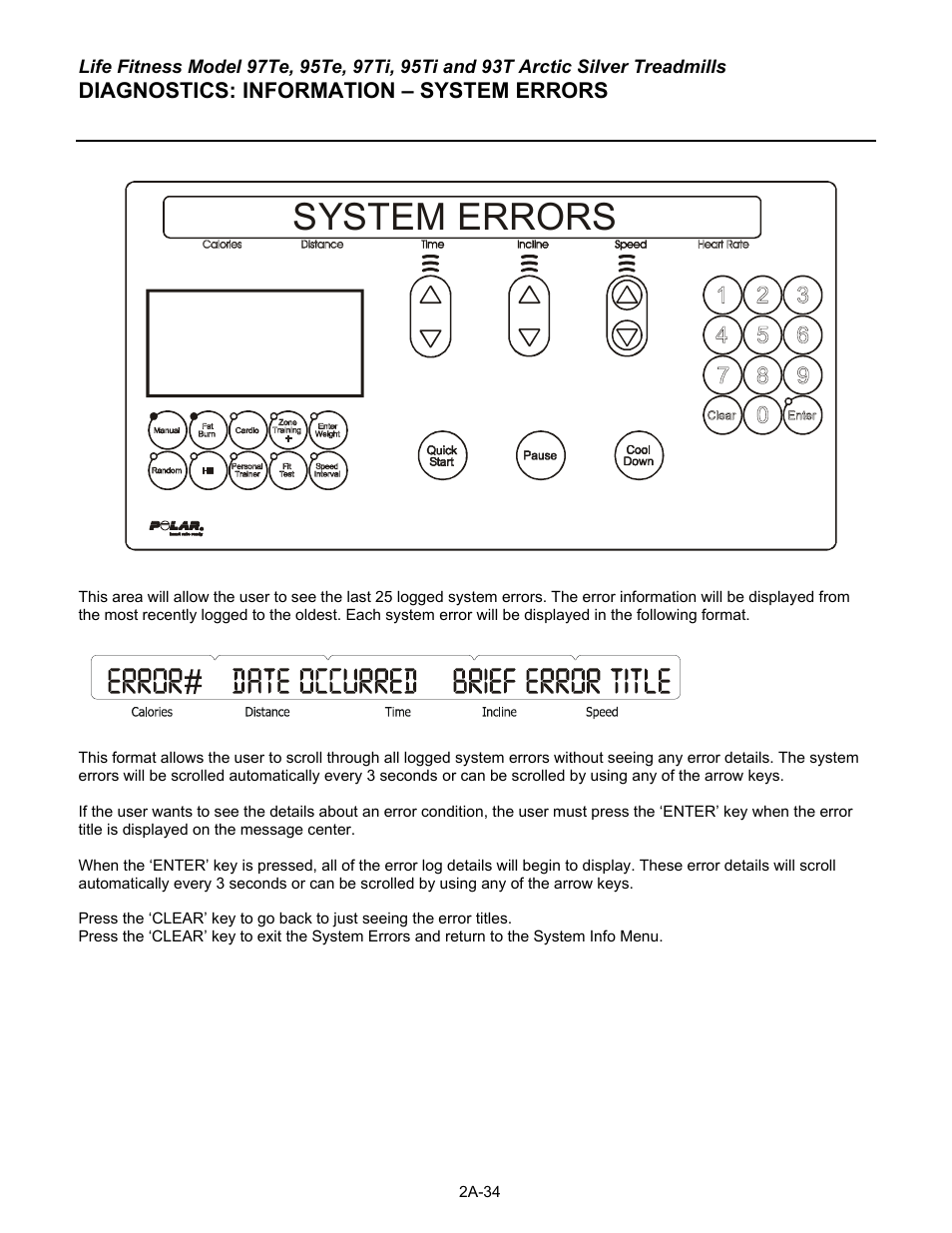 System errors | Life Fitness 93T User Manual | Page 59 / 190