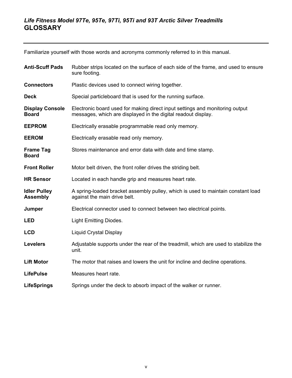 Glossary | Life Fitness 93T User Manual | Page 6 / 190