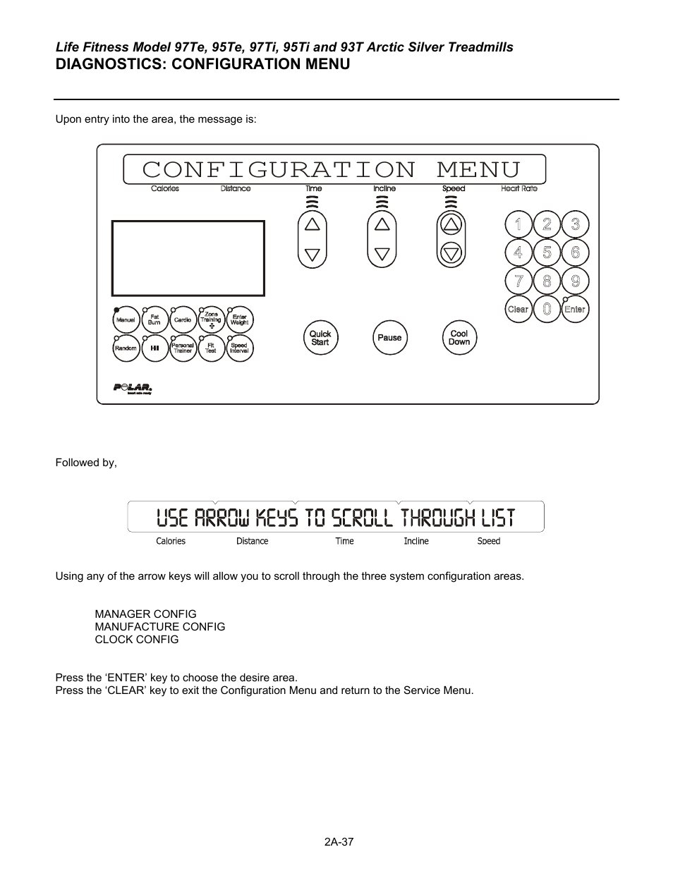 Configuration menu, Diagnostics: configuration menu | Life Fitness 93T User Manual | Page 62 / 190