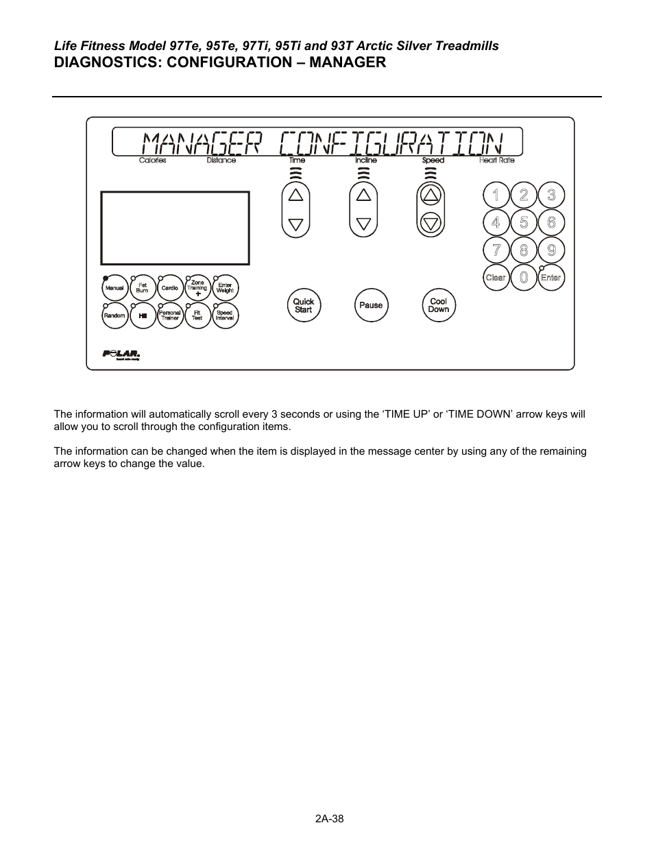 Diagnostics: configuration – manager | Life Fitness 93T User Manual | Page 63 / 190