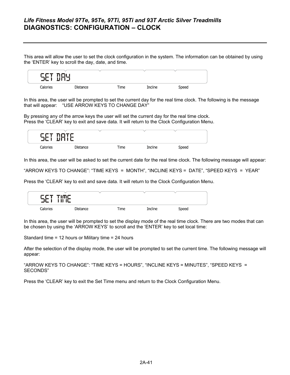 Diagnostics: configuration – clock | Life Fitness 93T User Manual | Page 66 / 190