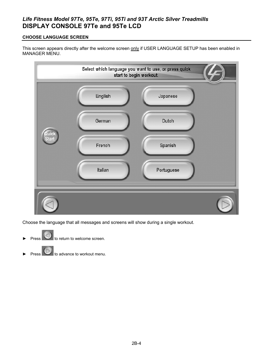 Display console 97te and 95te lcd | Life Fitness 93T User Manual | Page 71 / 190