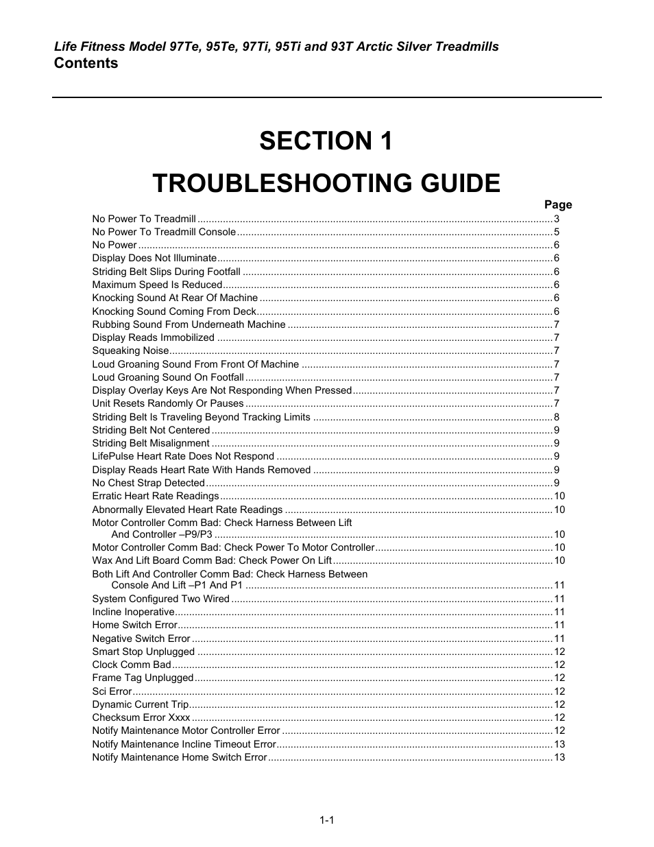 Troubleshooting guide | Life Fitness 93T User Manual | Page 8 / 190