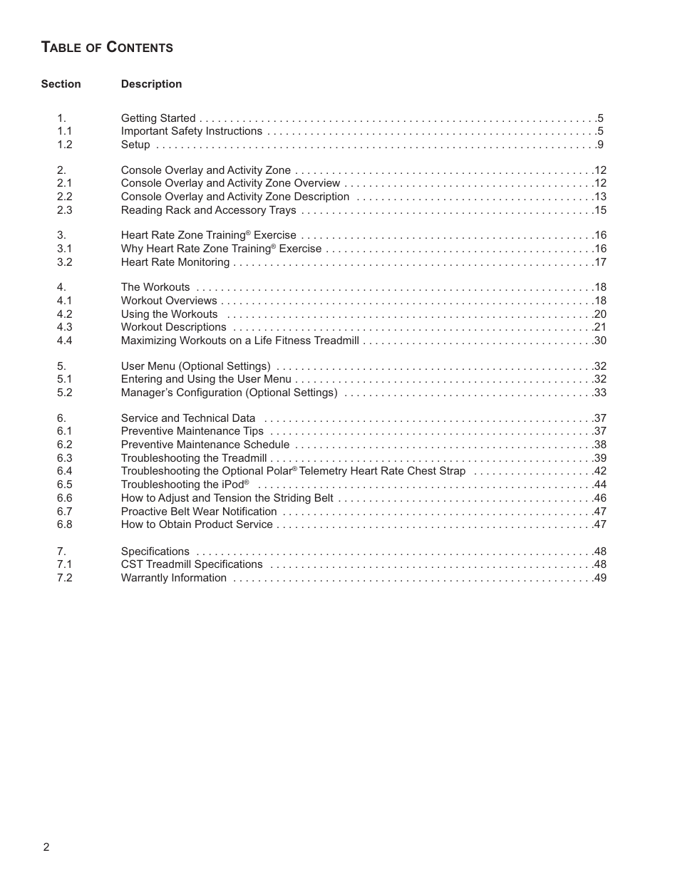Life Fitness Club Series Treadmill User Manual | Page 3 / 50