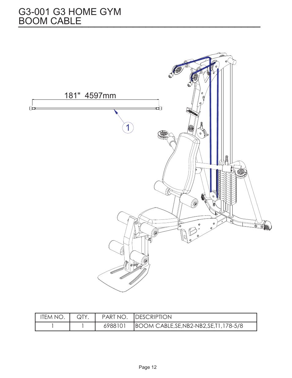 Boom cable | Life Fitness G3-001 User Manual | Page 12 / 19