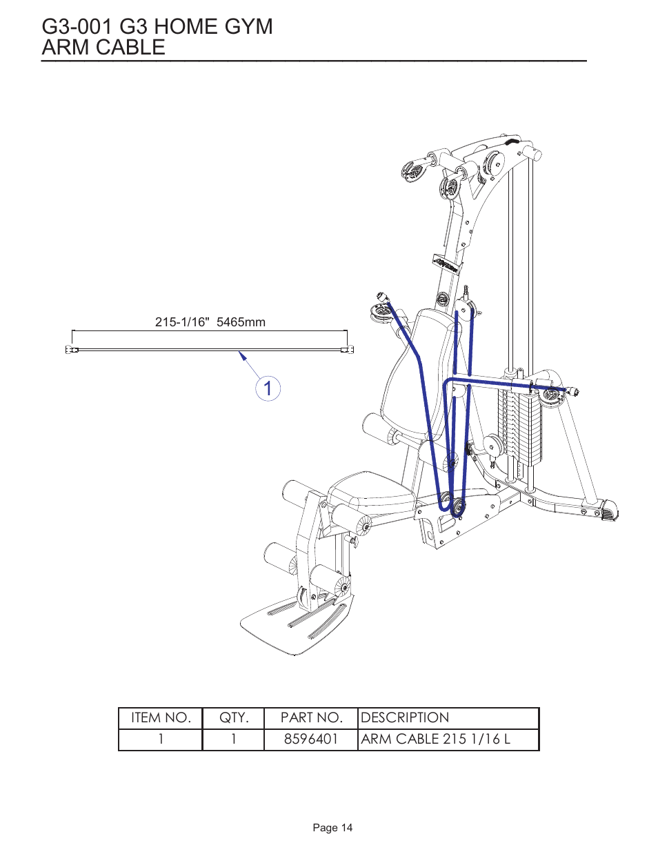 Arm cable | Life Fitness G3-001 User Manual | Page 14 / 19