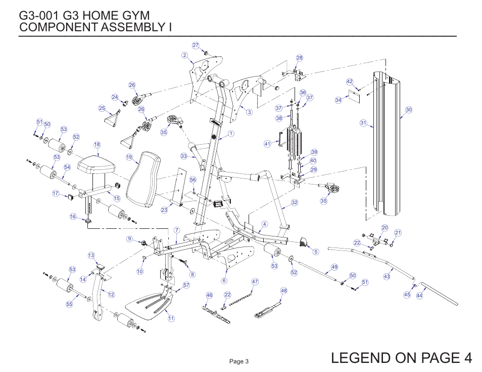 Legend on page 4, Component assembly i | Life Fitness G3-001 User Manual | Page 3 / 19