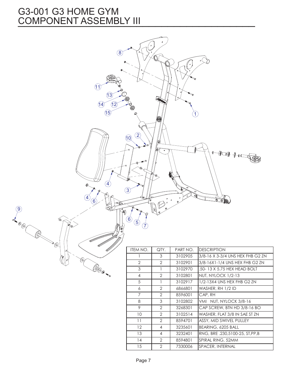 Component assembly iii | Life Fitness G3-001 User Manual | Page 7 / 19