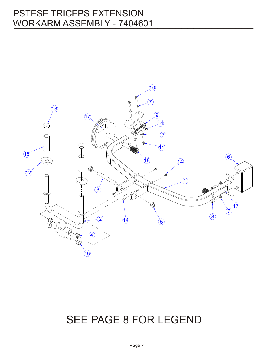 See page 8 for legend, Pstese triceps extension | Life Fitness Pro 2 Series PSTESE User Manual | Page 7 / 18