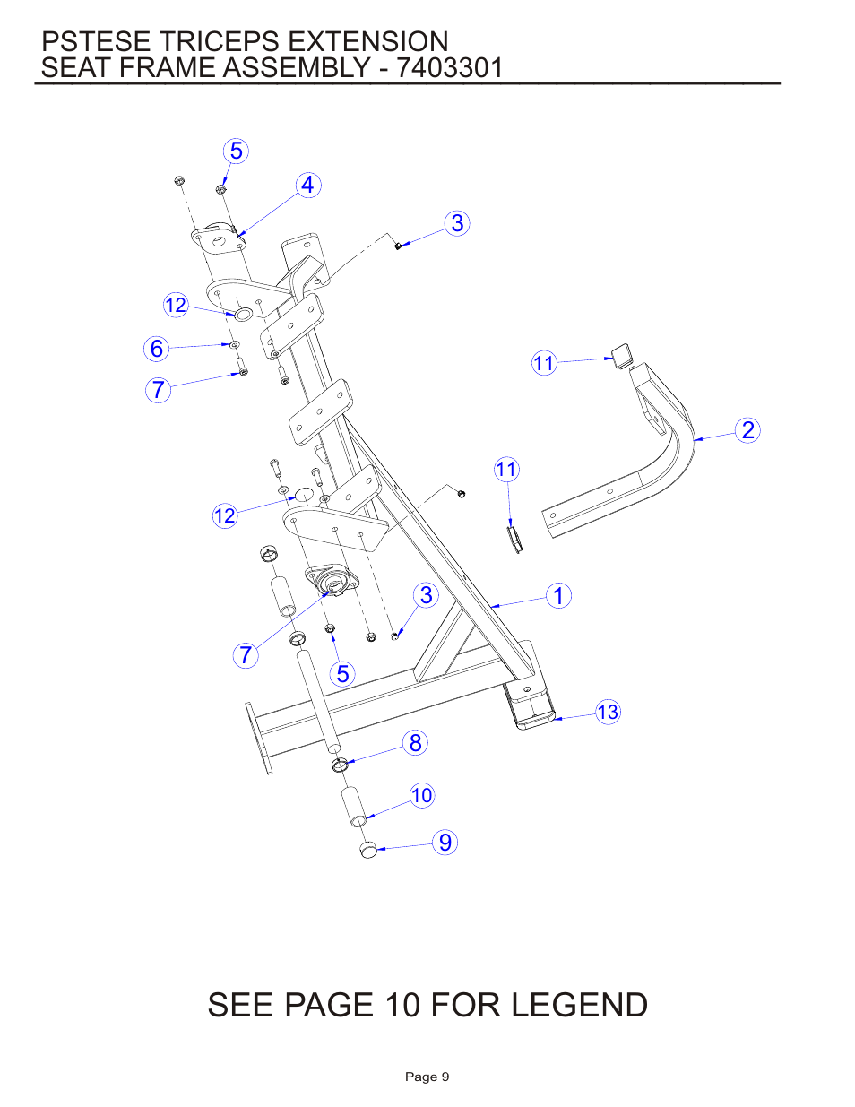 See page 10 for legend, Pstese triceps extension | Life Fitness Pro 2 Series PSTESE User Manual | Page 9 / 18