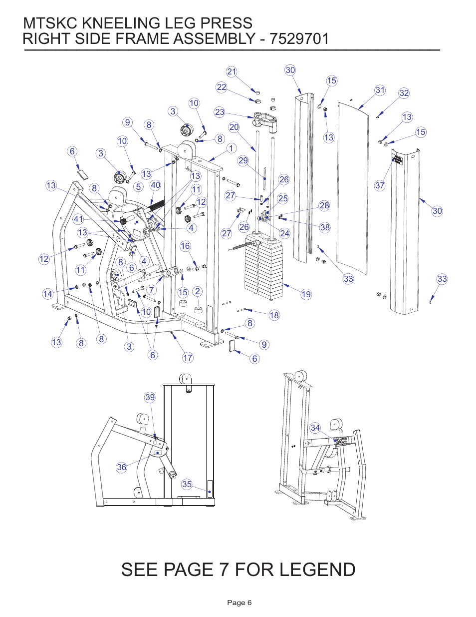 See page 7 for legend, Mtskc kneeling leg press | Life Fitness MTSKC User Manual | Page 6 / 16