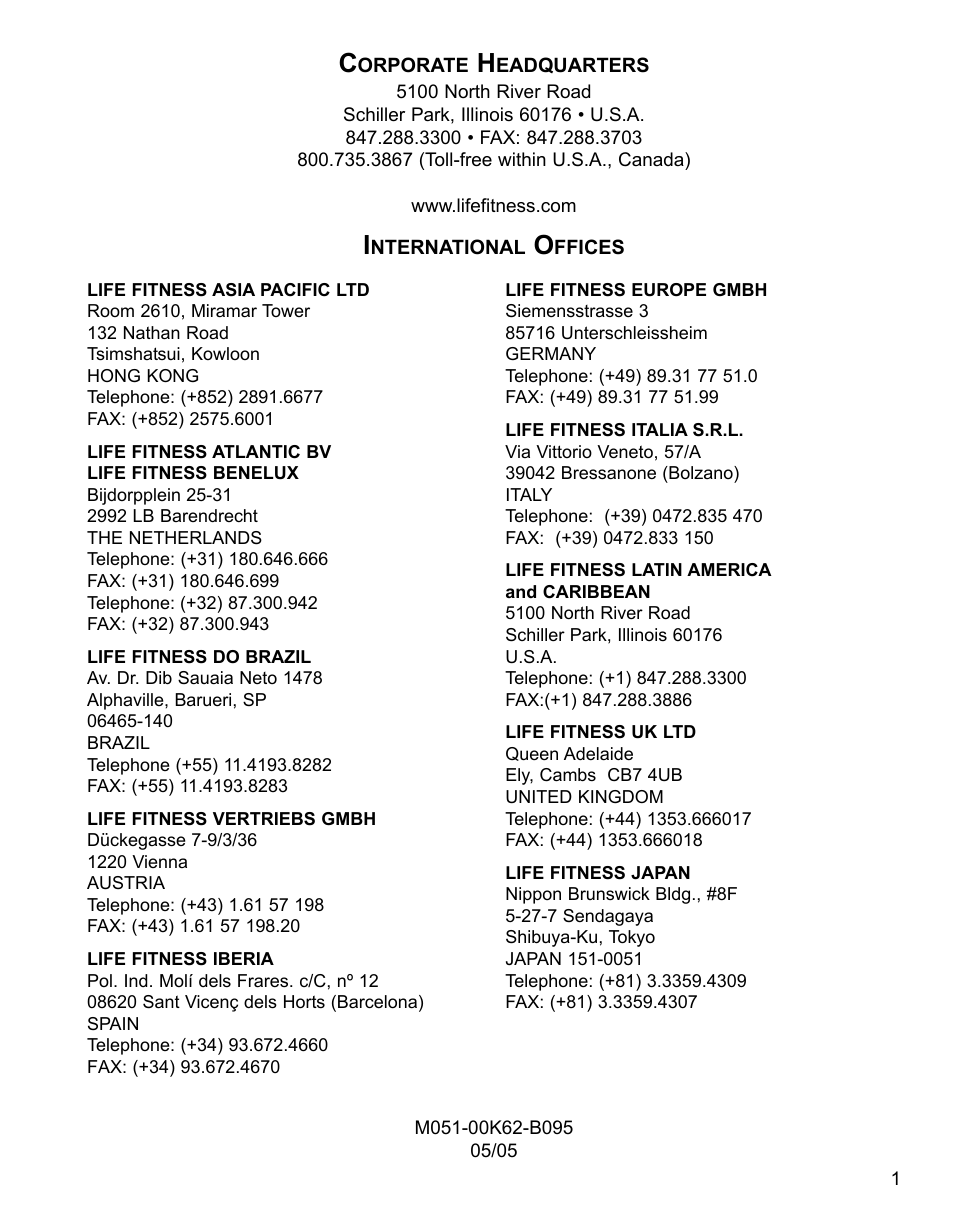 Life Fitness M051-00K62-B095 User Manual | Page 2 / 50