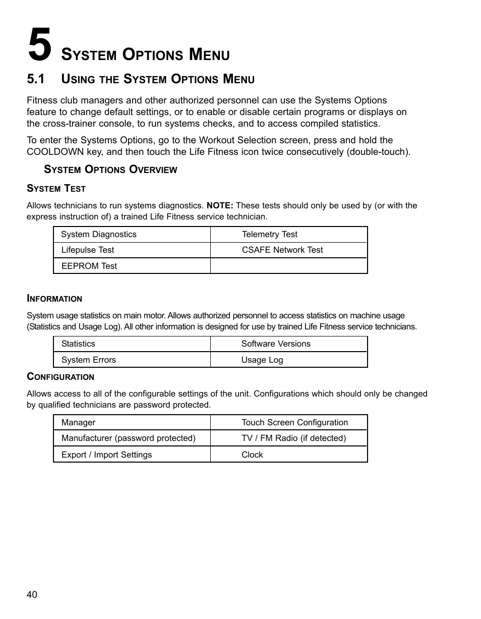 Ystem, Ptions | Life Fitness M051-00K62-B095 User Manual | Page 41 / 50