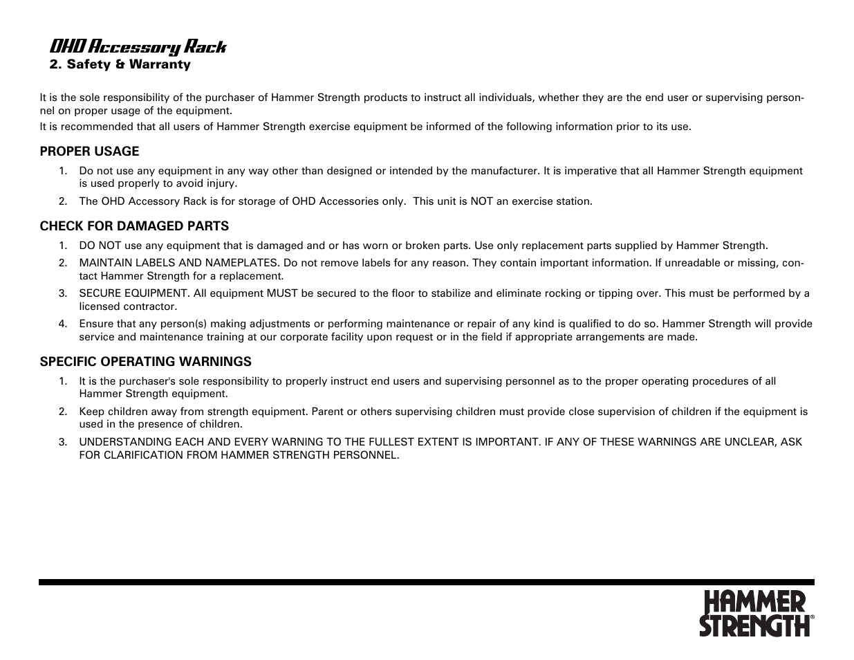 Ohd accessory rack | Life Fitness Olympic Heavy Duty User Manual | Page 5 / 8