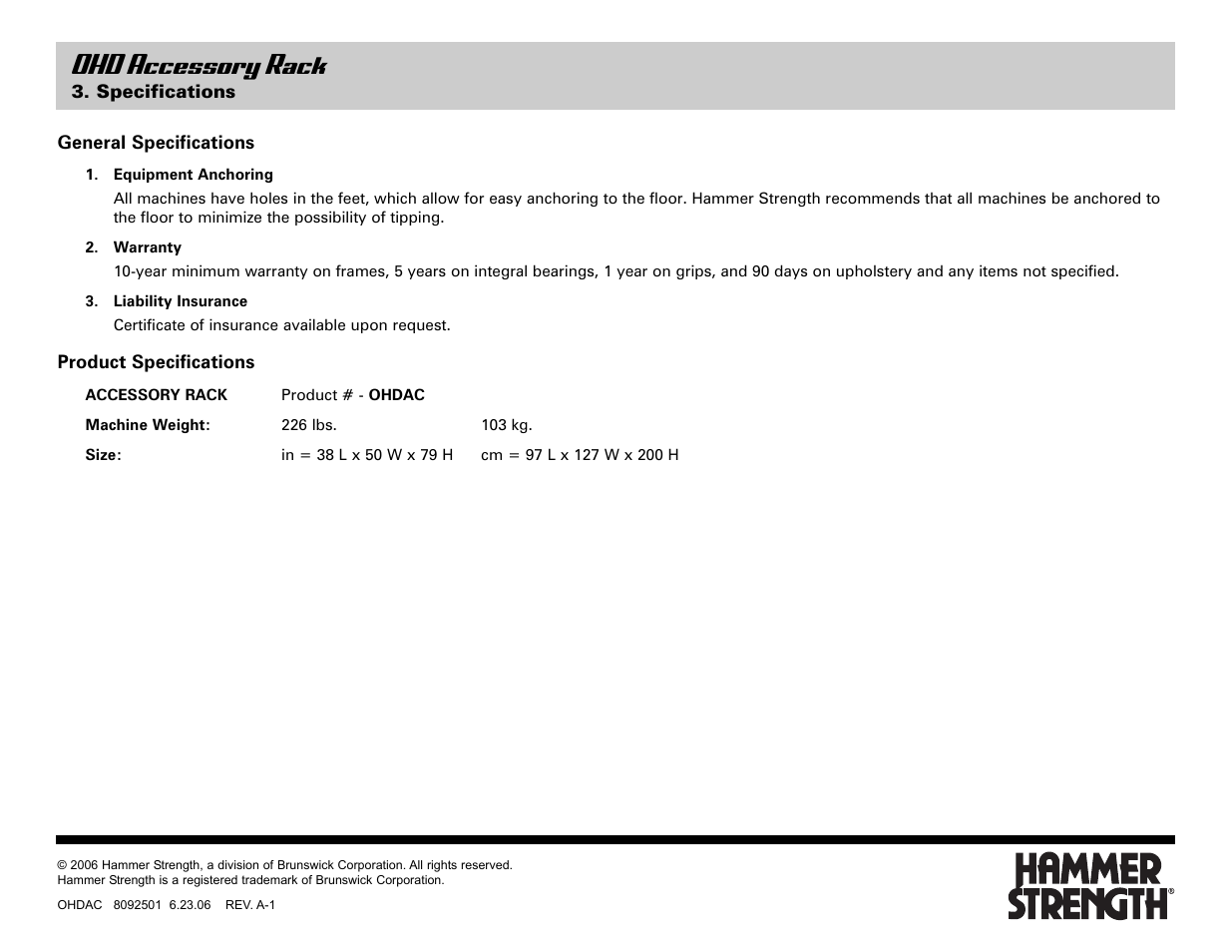 Ohd accessory rack | Life Fitness Olympic Heavy Duty User Manual | Page 8 / 8