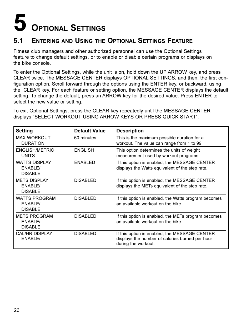 Ptional, Ettings | Life Fitness Lifestyle Exercise Bike LC8500 User Manual | Page 27 / 33