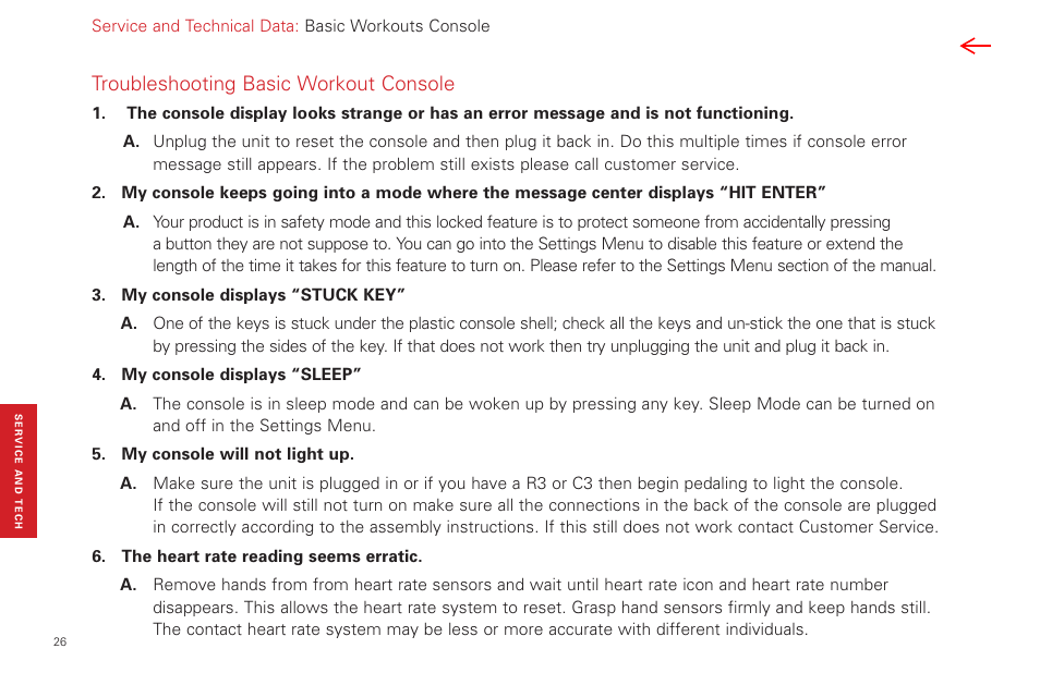Troubleshooting, Troubleshooting basic workout console | Life Fitness Basic Workouts Console FPO User Manual | Page 26 / 35