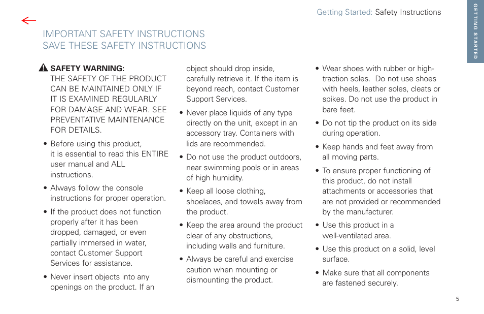 Safety instructions | Life Fitness Basic Workouts Console FPO User Manual | Page 5 / 35