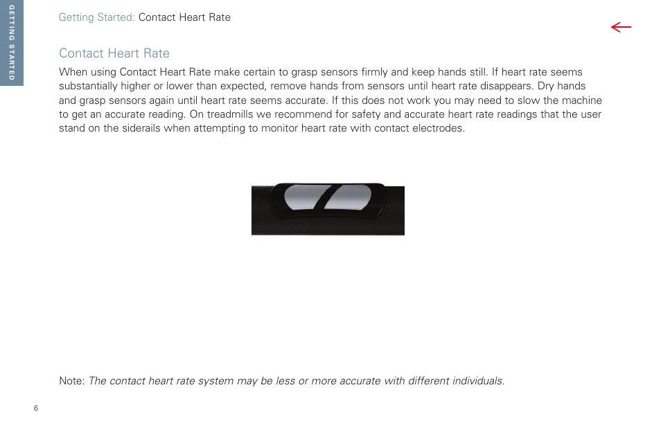 Contact heart rate, Getting started: contact heart rate | Life Fitness Basic Workouts Console FPO User Manual | Page 6 / 35
