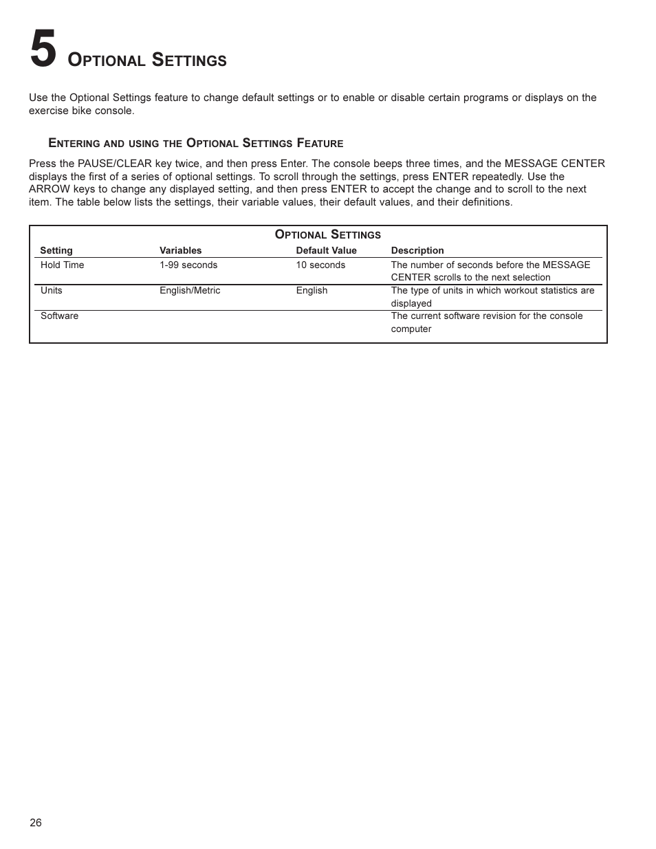 Ptional, Ettings | Life Fitness UT8 User Manual | Page 27 / 34