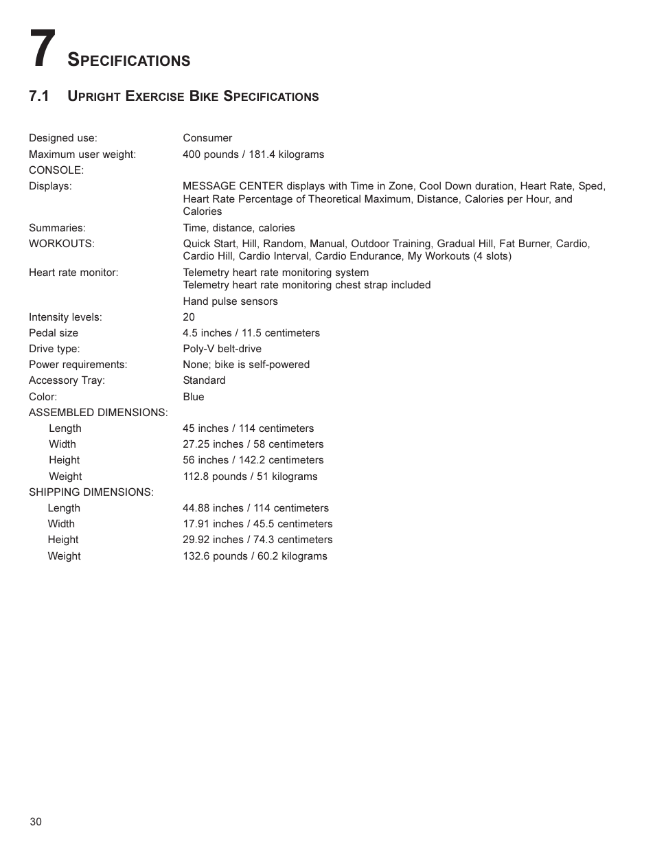 Pecifications 7.1 u | Life Fitness UT8 User Manual | Page 31 / 34