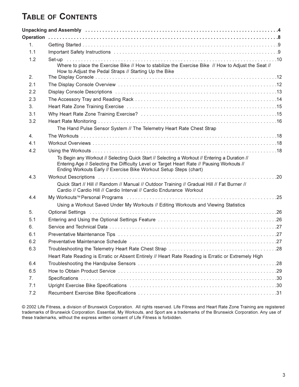 Able of, Ontents | Life Fitness UT8 User Manual | Page 4 / 34